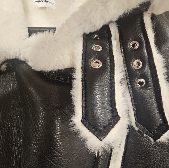 NWOT Revolve Genna Superdown Women's Black Faux Fur Leather Shearling Jacket-S - Picture 8 of 12